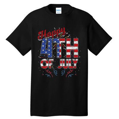 Fireworks Happy 4th Of July Us Flag American 4th Of July Tall T-Shirt