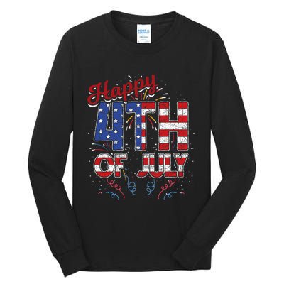 Fireworks Happy 4th Of July Us Flag American 4th Of July Tall Long Sleeve T-Shirt