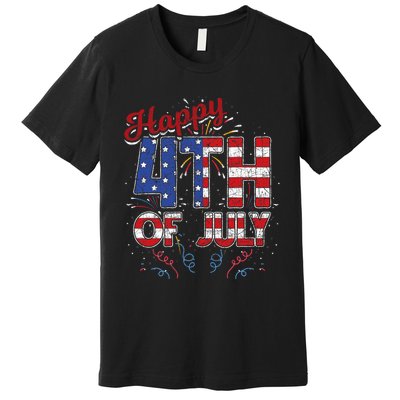 Fireworks Happy 4th Of July Us Flag American 4th Of July Premium T-Shirt