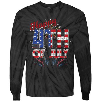 Fireworks Happy 4th Of July Us Flag American 4th Of July Tie-Dye Long Sleeve Shirt