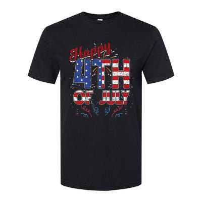 Fireworks Happy 4th Of July Us Flag American 4th Of July Softstyle CVC T-Shirt