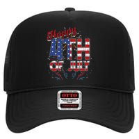 Fireworks Happy 4th Of July Us Flag American 4th Of July High Crown Mesh Back Trucker Hat