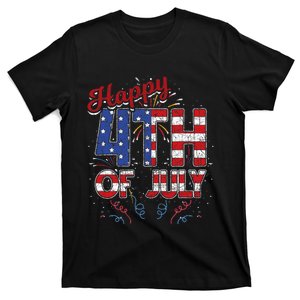 Fireworks Happy 4th Of July Us Flag American 4th Of July T-Shirt