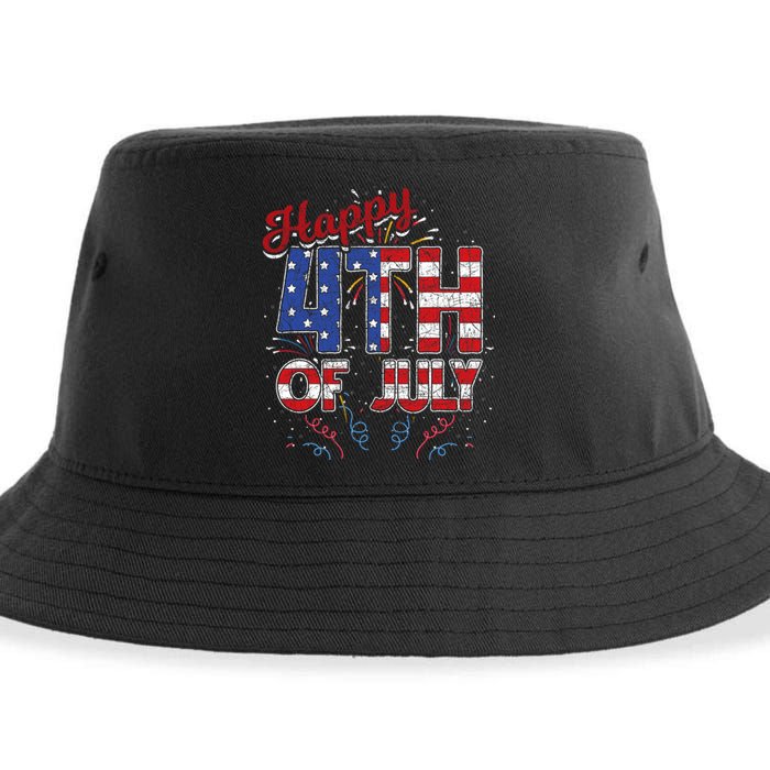 Fireworks Happy 4th Of July Us Flag American 4th Of July Sustainable Bucket Hat