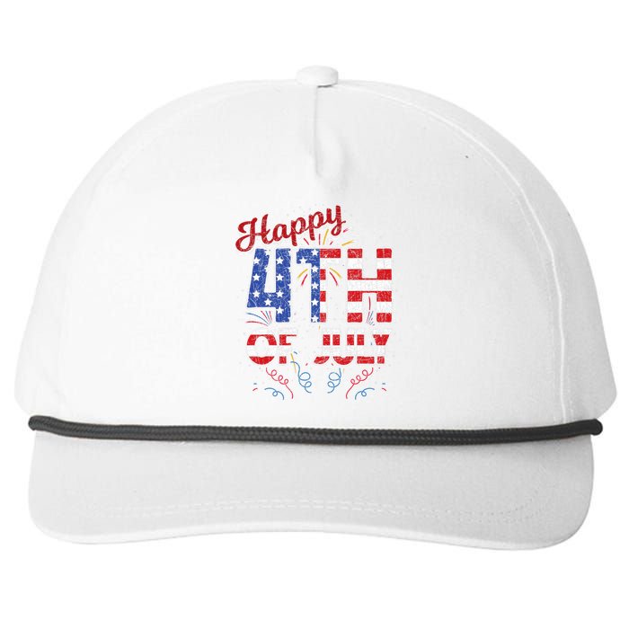 Fireworks Happy 4th Of July Us Flag American 4th Of July Snapback Five-Panel Rope Hat