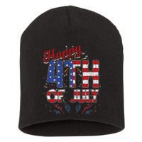 Fireworks Happy 4th Of July Us Flag American 4th Of July Short Acrylic Beanie