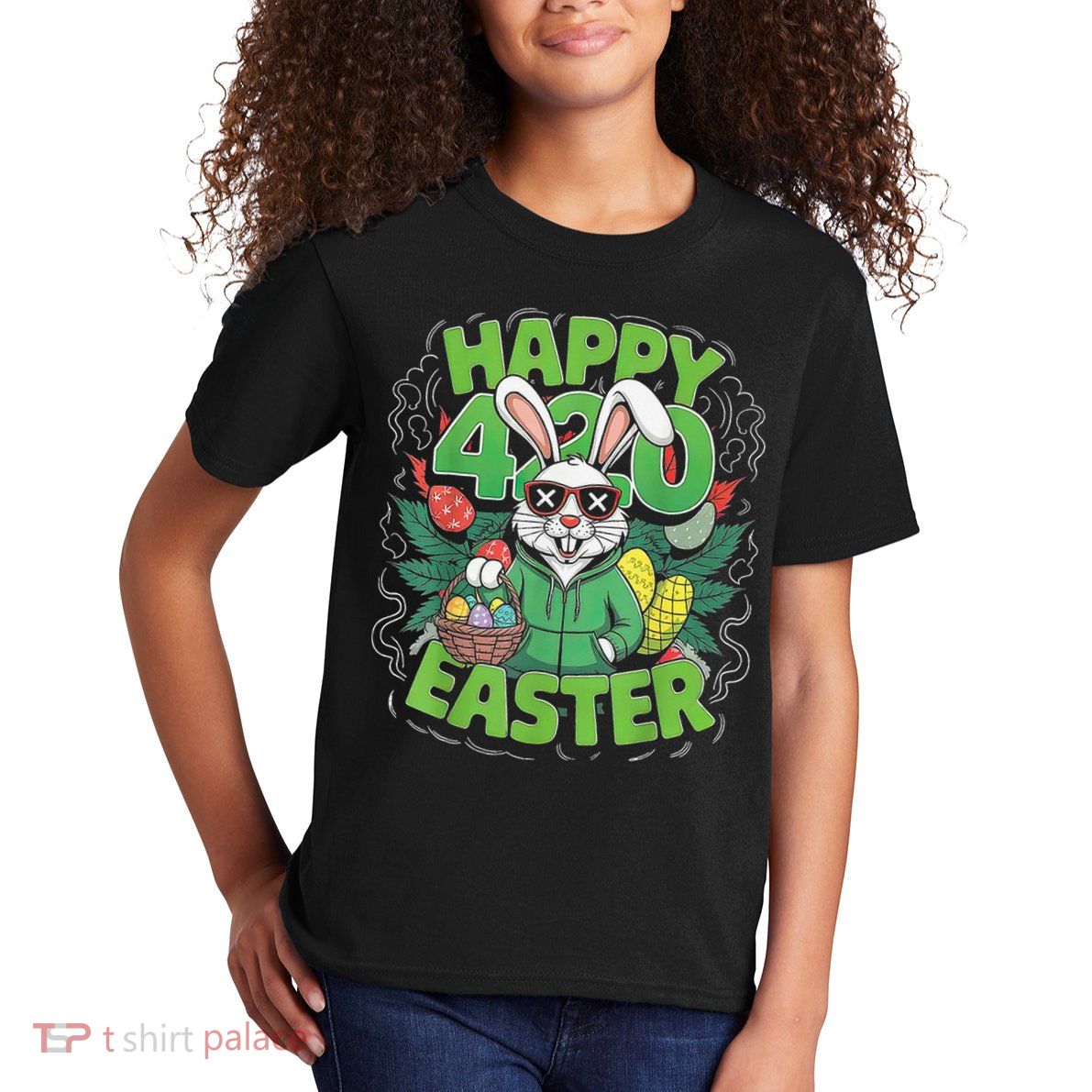Funny Happy 420 Easter Funny Easter Bunny Women Kids T-Shirt
