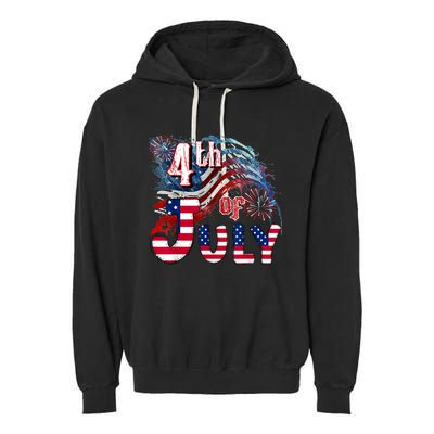 Fireworks Happy 4th Of July US Flag American 4th Of July Garment-Dyed Fleece Hoodie