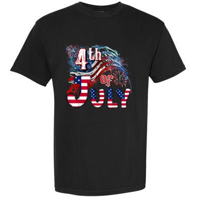 Fireworks Happy 4th Of July US Flag American 4th Of July Garment-Dyed Heavyweight T-Shirt