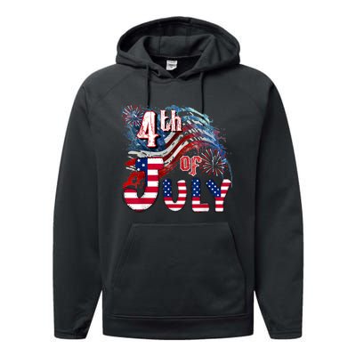 Fireworks Happy 4th Of July US Flag American 4th Of July Performance Fleece Hoodie