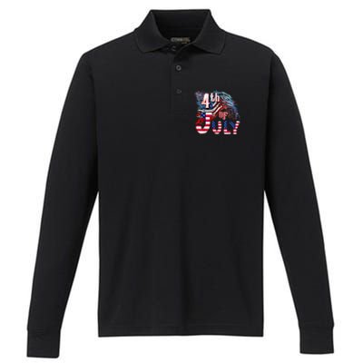 Fireworks Happy 4th Of July US Flag American 4th Of July Performance Long Sleeve Polo