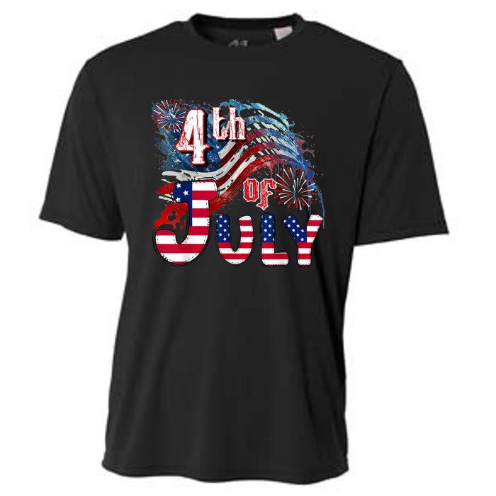 Fireworks Happy 4th Of July US Flag American 4th Of July Cooling Performance Crew T-Shirt