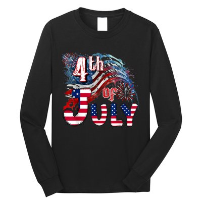 Fireworks Happy 4th Of July US Flag American 4th Of July Long Sleeve Shirt