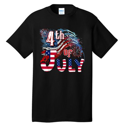 Fireworks Happy 4th Of July US Flag American 4th Of July Tall T-Shirt