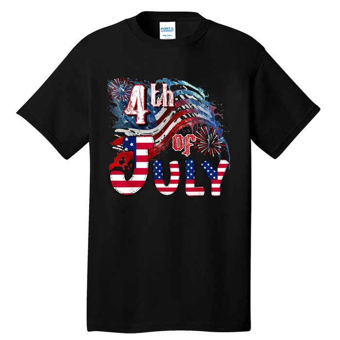 Fireworks Happy 4th Of July US Flag American 4th Of July Tall T-Shirt