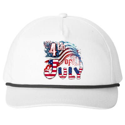 Fireworks Happy 4th Of July US Flag American 4th Of July Snapback Five-Panel Rope Hat