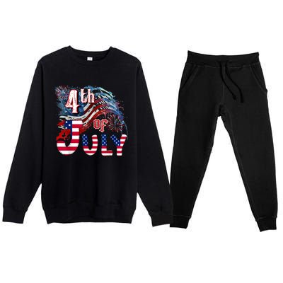 Fireworks Happy 4th Of July US Flag American 4th Of July Premium Crewneck Sweatsuit Set