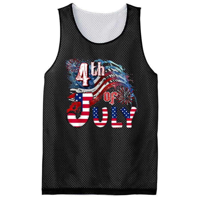 Fireworks Happy 4th Of July US Flag American 4th Of July Mesh Reversible Basketball Jersey Tank