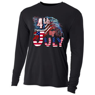 Fireworks Happy 4th Of July US Flag American 4th Of July Cooling Performance Long Sleeve Crew