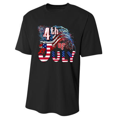 Fireworks Happy 4th Of July US Flag American 4th Of July Performance Sprint T-Shirt