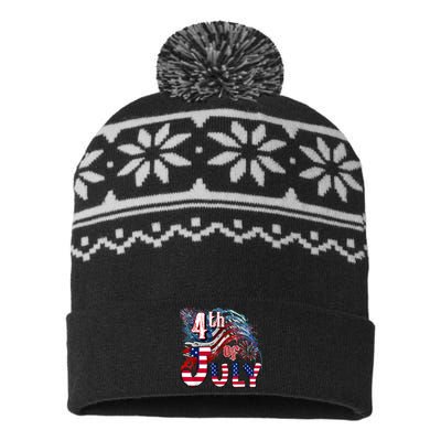 Fireworks Happy 4th Of July US Flag American 4th Of July USA-Made Snowflake Beanie