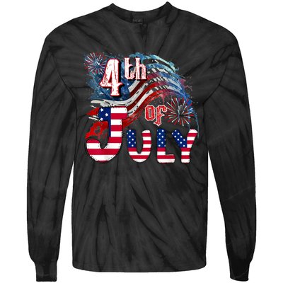 Fireworks Happy 4th Of July US Flag American 4th Of July Tie-Dye Long Sleeve Shirt