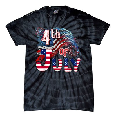 Fireworks Happy 4th Of July US Flag American 4th Of July Tie-Dye T-Shirt