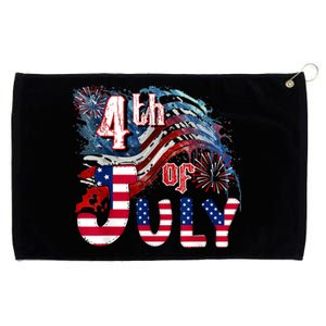 Fireworks Happy 4th Of July US Flag American 4th Of July Grommeted Golf Towel