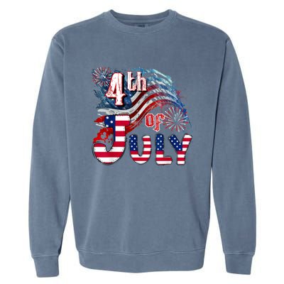 Fireworks Happy 4th Of July US Flag American 4th Of July Garment-Dyed Sweatshirt