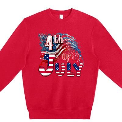 Fireworks Happy 4th Of July US Flag American 4th Of July Premium Crewneck Sweatshirt