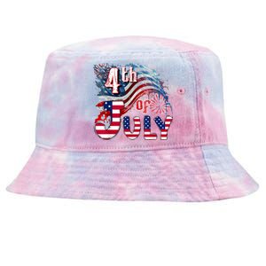 Fireworks Happy 4th Of July US Flag American 4th Of July Tie-Dyed Bucket Hat