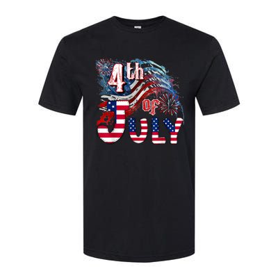 Fireworks Happy 4th Of July US Flag American 4th Of July Softstyle CVC T-Shirt