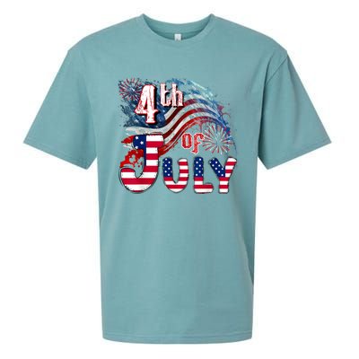 Fireworks Happy 4th Of July US Flag American 4th Of July Sueded Cloud Jersey T-Shirt