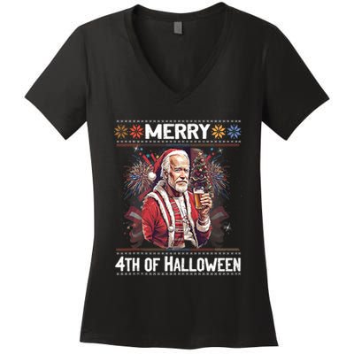 Funny Happy 4th Of July Anti Joe Biden Impeach Biden Women's V-Neck T-Shirt