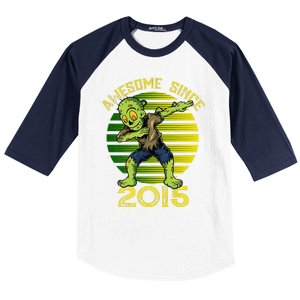 Funny Halloween 8th Birthday Dabbing Zombie Awesome Since 2015 Premium Baseball Sleeve Shirt