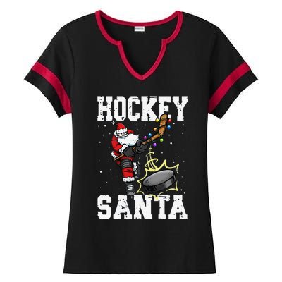 Funny Hockey 812 Santa Hockey Player Christmas Cool Gift Ladies Halftime Notch Neck Tee