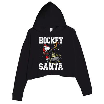 Funny Hockey 812 Santa Hockey Player Christmas Cool Gift Crop Fleece Hoodie