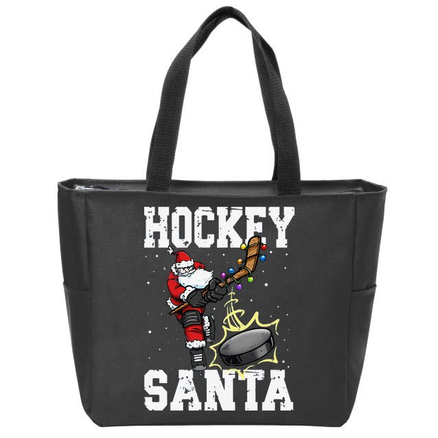Funny Hockey 812 Santa Hockey Player Christmas Cool Gift Zip Tote Bag