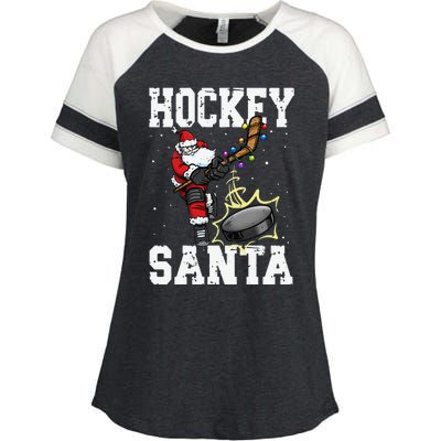 Funny Hockey 812 Santa Hockey Player Christmas Cool Gift Enza Ladies Jersey Colorblock Tee