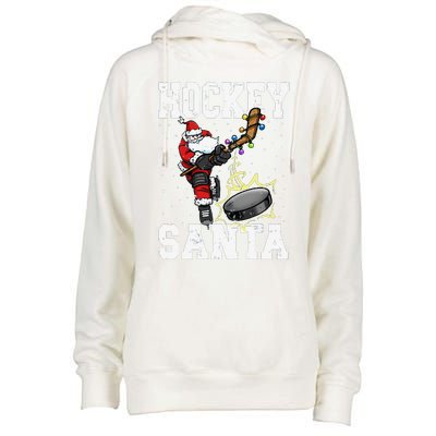 Funny Hockey 812 Santa Hockey Player Christmas Cool Gift Womens Funnel Neck Pullover Hood