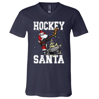 Funny Hockey 812 Santa Hockey Player Christmas Cool Gift V-Neck T-Shirt