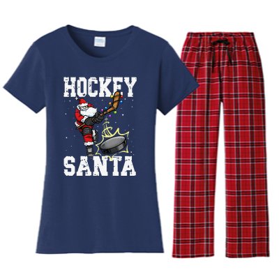 Funny Hockey 812 Santa Hockey Player Christmas Cool Gift Women's Flannel Pajama Set