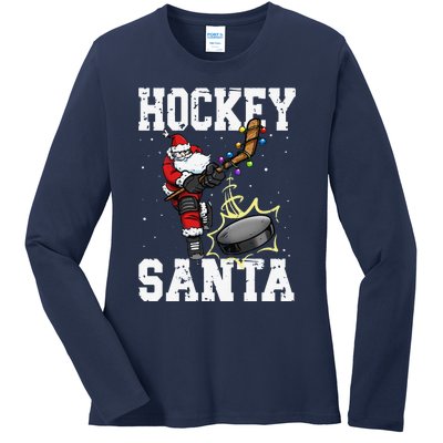 Funny Hockey 812 Santa Hockey Player Christmas Cool Gift Ladies Long Sleeve Shirt