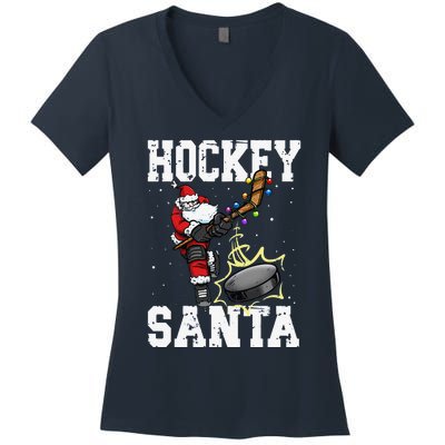 Funny Hockey 812 Santa Hockey Player Christmas Cool Gift Women's V-Neck T-Shirt