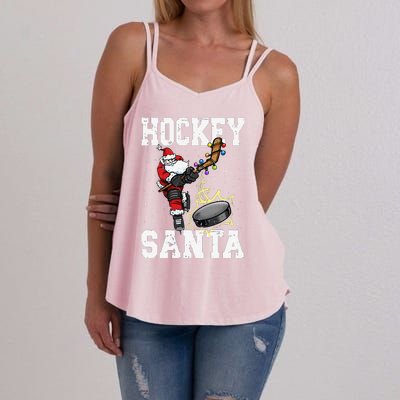 Funny Hockey 812 Santa Hockey Player Christmas Cool Gift Women's Strappy Tank