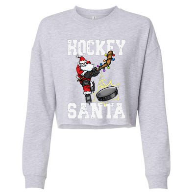 Funny Hockey 812 Santa Hockey Player Christmas Cool Gift Cropped Pullover Crew