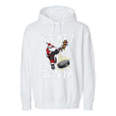 Funny Hockey 812 Santa Hockey Player Christmas Cool Gift Garment-Dyed Fleece Hoodie