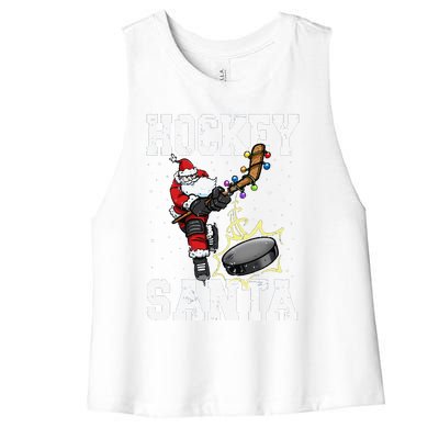 Funny Hockey 812 Santa Hockey Player Christmas Cool Gift Women's Racerback Cropped Tank