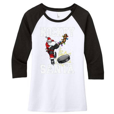 Funny Hockey 812 Santa Hockey Player Christmas Cool Gift Women's Tri-Blend 3/4-Sleeve Raglan Shirt