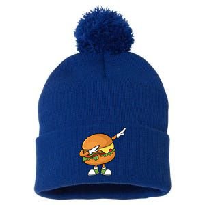 Funny Hamburger Art Cheeseburger Burger Meat Eater Funny Gift Pom Pom 12in Knit Beanie